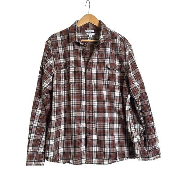 Amazon Essentials Women's Plaid Button Front Flannel Shirt Size XXL Brown Cream - Picture 2 of 8